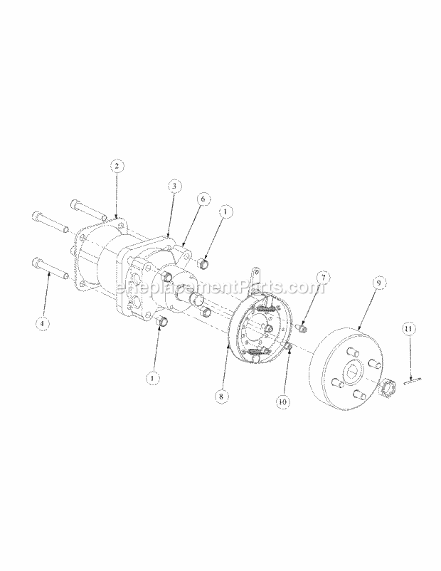 Brake Motor Mount And Hub Diagram and Parts List for M48-KW 53CB5DAV750 Cub Cadet Sprayer